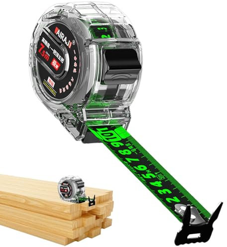 Cinta Métrica De Acero Transparente - Cinta Métrica Fluorescente Retráctil De Doble Cara | Flexómetro Graduada De Precisión Luminosa | Flexómetro Graduada Autoblocante De Carpintero Fácil De Leer
