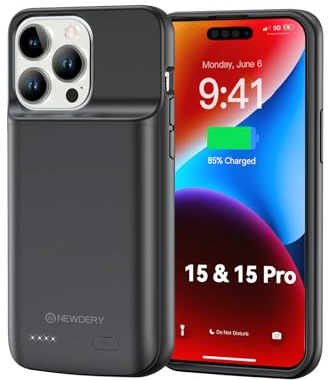 NEWDERY Akku Hülle für iPhone 15 / iPhone 15 Pro, 5000mAh Portable Ladeschutzhülle, Extended Battery Ladegerät Fall für iPhone 15 für iPhone 15 Pro (6,1 Zoll)