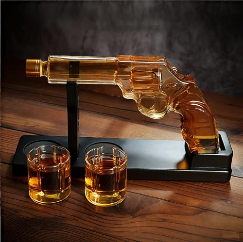 Whiskey Karaffe Set für Männer mit 2 Gläser, Männergeschenk Einzigartiges personalisiertes Geschenk für Ehemann & Vater, Qualitativ Trinkerlebnis für die Home Bar Trinkparty (Gun)