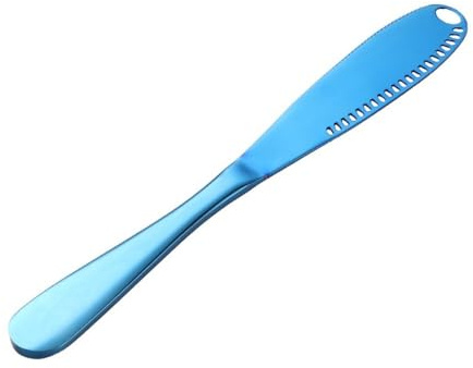 Wambere 2 Stück 20,5 cm x 2,5 cm Butterstreuer 3-in-1-Buttermesser aus Edelstahl Butterschneider mit Löchern und Wellenschliff Tafelmesser Käsemesser Frühstücksmesser für Käse Torten Brot,Blau