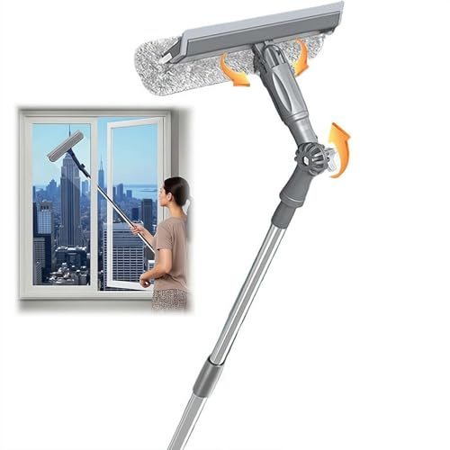 Limpiacristales telescópico con mango largo de 1 m, cepillo profesional extensible con cabezal giratorio de 180° para el hogar, interiores, exteriores, espejo de coche