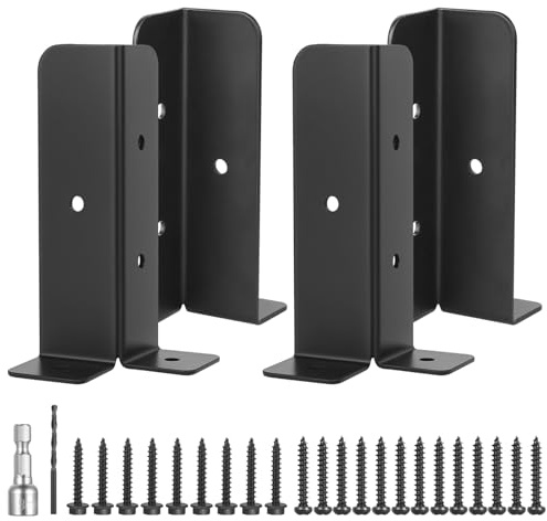 4 Pcs Fence Post Brackets Metal Pergola Base Kit, Adjustable Fence Post Base, Bolt Down Posts Supports Anchors Stakes for Wood Posts Deck Porch Railing Mailbox Pergola Fence Repair Bracket Kit