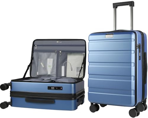 KROSER Koffer Trolleys Handgepäck Hartschalenkoffer, 20 Zoll, Hellblau | Erweiterbarer Handgepäck mit Öffnung Oben, geräumiger, strapazierfähiger Rollkoffer mit USB-Anschluss