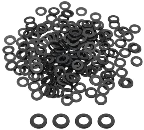 PATIKIL Rondelle piatte in nylon M5, 200 pezzi con diametro interno 5 mm, diametro esterno 9 mm, spessore 1 mm, guarnizione rotonda in plastica, distanziatori per bulloni, viti, tubi dell'acqua, nero