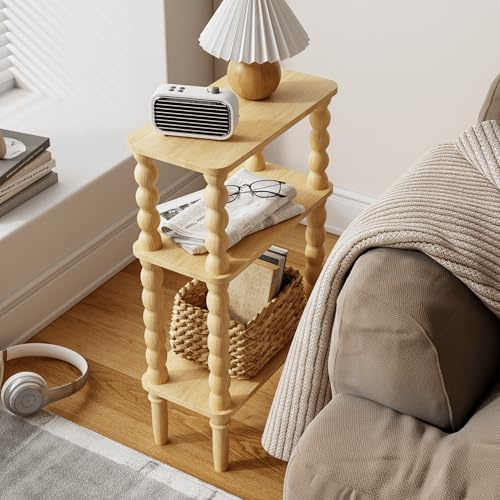 JERX 3-Tier Wooden Side Table, Narrow Nightstand with Open Wood Shelf, Bedside Table for Small Spaces, Bedroom, Living Room, Accent End Table with Solid Wood Legs Yellow Oak