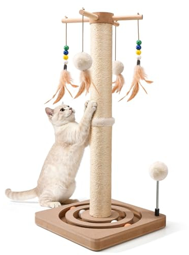 LIFLIX Kratzstamm für Katzen,Sisal Kratzbaum Klein mit Hänge- und Trackbällen, Katzen Kratzmöbel