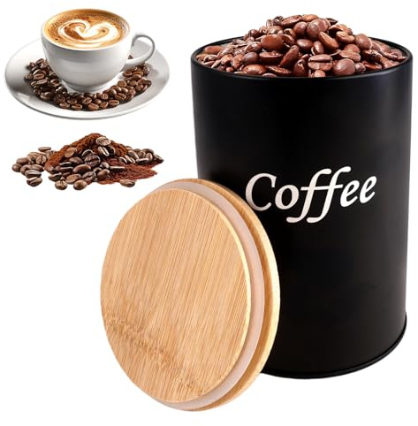 BoîTe à Café HerméTique, 500ml Café HerméTique, RéUtilisable Boite A Cafe Hermetique avec couvercle en bambou Pour Cafe En Grains, Thé,Noix, Conserver L'ArôMe Et FraîCheur, pour Cuisine, Couples