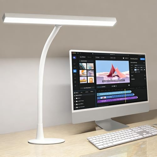 BZBRLZ LED Desk Lamp for Home Office, 360° Flexible Gooseneck Desk Light with 3 Color Modes & 10 Brightness, Eye-Caring Adjustable Task Light for for Piano, Computer, Workbench, 10W, 1000LM (White)