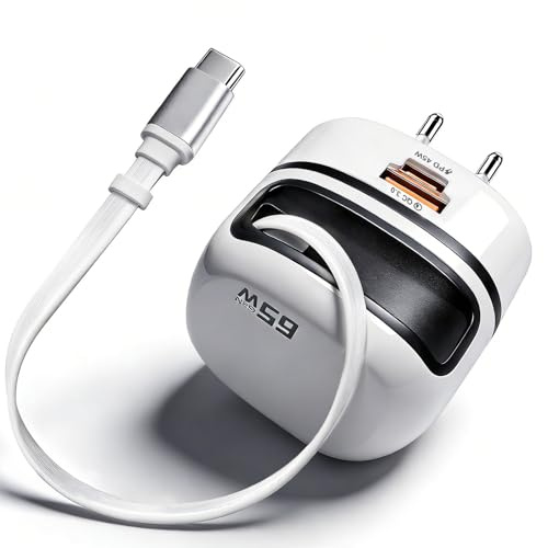 Chargeur 65W, Chargeur Retractable, Portable GaN Adaptateur Secteur pour iPhone 17, 17 Air, 16, 15, Pro, Max, iPad, MacBook, et Samsung Galaxy S25, S24, S23 Tous Les appareils intelligents USB-C