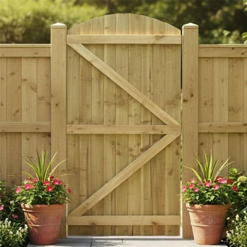 Made to Measure 7ft Wooden Garden Gate, Custom Feather Edge Semi-Braced Arch Top Treated Timber Door for Outdoor Pathway Home Access, MAX 210cm High x MAX 105cm Wide