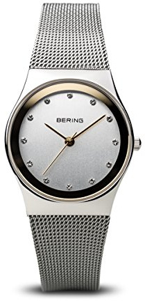 BERING Damen Quarz Uhr | Armbanduhr 27 mm silbernes Edelstahlgehäuse und weißes Zifferblatt | Milanaisearmband | Saphierglas | 5 ATM | 11927-000