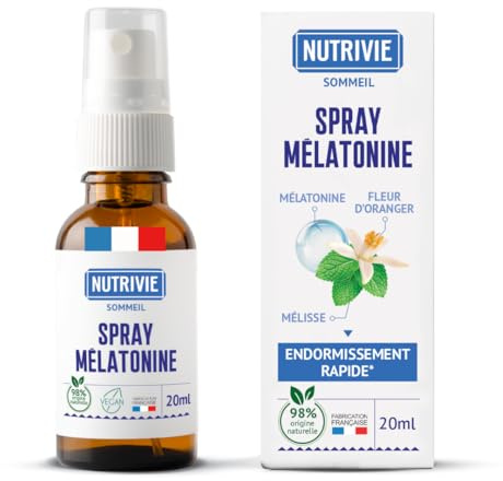 Spray Mélatonine 1mg - Endormissement Rapide & Sommeil Réparateur - Vitamines B6 & B1, Mélisse & Fleur d’Oranger - Effet Immédiat - 20 ml - Fabriqué en France - Nutrivie