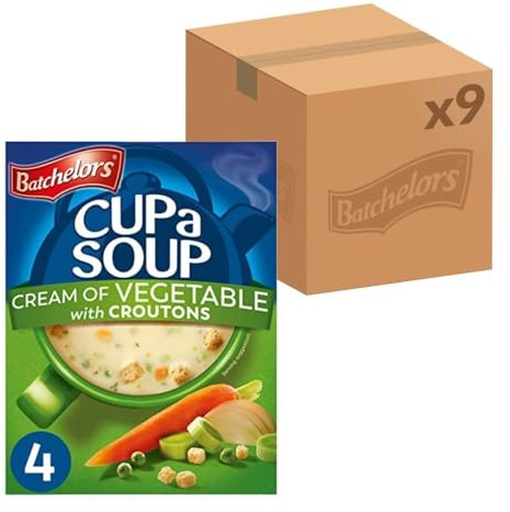 Batchelors Cup a Soup Cream Of Vegetable with Croutons Instant Soup, 4 Sachets Per 122 g Box (Total 9 Boxes = 36 Sachets)