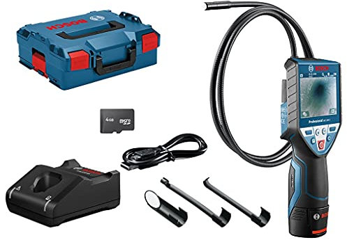 Bosch Professional 12V System Inspektionskamera GIC 120 C (1x Akku 12V + Ladegerät, Kabellänge: 120 cm, Display: 3,5’’, 4x AA-Batterie, L-BOXX), 0601241201