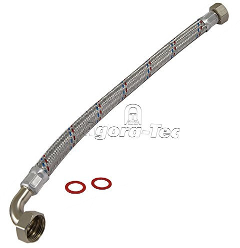 Agora-Tec® Edelstahl Panzerschlauch 500mm / 2 x 1 Zoll IG (30,3 mm) gerade/90 Grad mit Überwurfmutter und 2 Flachdichtungen