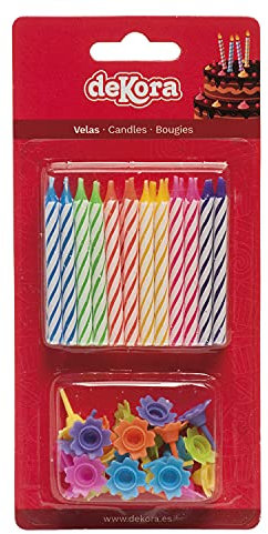 dekora Geburtstagskerzen Set, Mehrfarbig, 18.5 x 8.9 x 1 cm, Originelles Design, Bunte Standfüße, Vegan, Kerzendekoration für Torten und Cupcakes