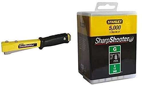 Stanley Hammertacker 6-PHT150 – Kraftvoller Schlagtacker mit robustem Stahlgehäuse und ergonomischem Handgriff & Klammern Typ G (8 mm, aus Flachdraht, 5000 Stück, rostbeständig) 1-TRA705-5T
