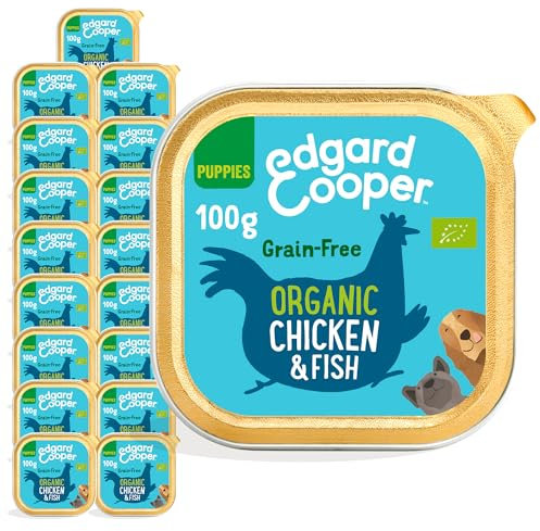 Edgard & Cooper Puppy Bio Getreidefreie Nassfutter Schalen für Hunde (Bio Huhn & Fisch 17 x 100 g), natürliches Hundefutter im Becher, frisches Fleisch, proteinreich, hypoallergen, ohne Zuckerzusatz