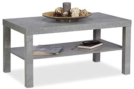 Relaxdays Couchtisch Betonoptik, mit Ablage, niedriger Tisch, für Wohnzimmer, HxBxT 45 x 90 x 55 cm, grau