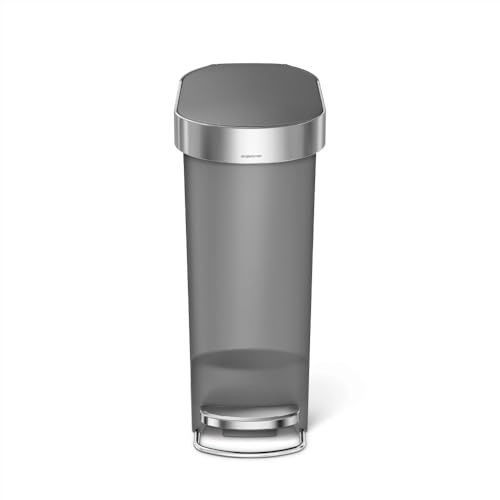 simplehuman CW1391 cubo estrecho con pedal y borde para bolsa, cubo de basura cocina, gris plástico, 40 L