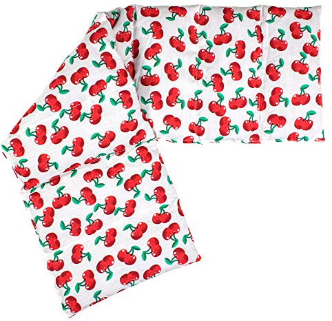 Bio-Dinkelkissen 75x20cm groß 8-Kammer - cherry-white - Wärme-Körner-Kissen für Mikrowelle oder Backofen, Bio-Dinkel