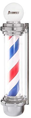Barber Pole Beardburys - Poste Giratorio de Barbero con Luz, Apto para Exterior, Colores Rojo, Blanco y Azul, Barbería, Peluquería y Salones