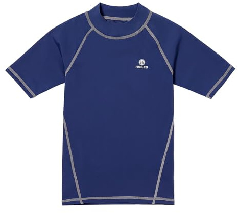 HMILES Boys Short Sleeve Rash Vest - Kids UV Swim Top Rash Guard Rashguards Shirt Child Surfshirt Beach T-Shirts Water Sports Swimwear Quickdrying UPF 50+ Pool Workout Sports Dark Navy 13yrs