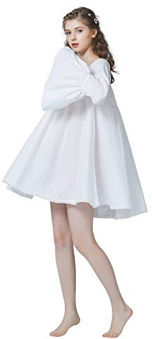 BEAUTELICATE Camisón Mujer de Manga Larga Algodón Victoriano Ropa de Dormir Corto Bata de Noche Vintage Marfil