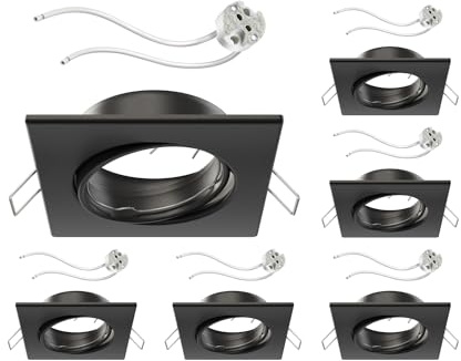 ledscom.de 6x Deckeneinbaurahmen RIR Einbaurahmen schwarz matt eckig schwenkbar (LED/Halogen/MR16/50mm) inkl. GU5.3 Fassung