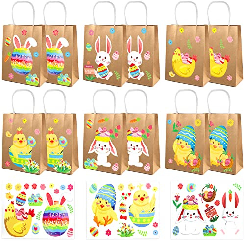 Geschenktüten zu Ostern,12 Stück Ostertüten Papiertüte,Geschenktüten für Kinder zu Ostern,Tragetasche,Ostertüten zum Befüllen,Osterdeko(B)