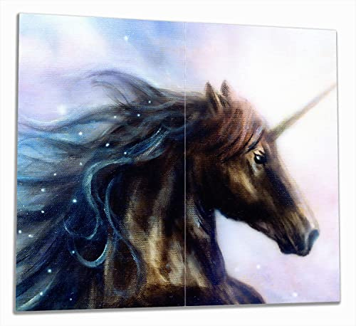 Wallario Herdabdeckplatte/Spritzschutz aus Glas, 2-teilig, 60x52cm, für Ceran- und Induktionsherde, Einhorn gezeichnet auf Leinwand