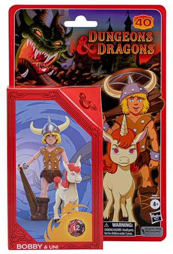 Dungeons & Dragons Cartoon Classics 6-Inch-Scale Bobby & Uni 2-Pack Action Figures, D&D 80s Cartoon, Includes d12 from Exclusive D&D Dice Set