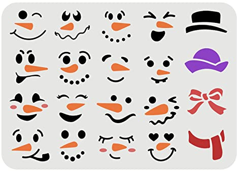 FINGERINSPIRE Schneemann Malschablone 29,7x21cm Kunststoff Schablonen Schneemann Lächeln Gesicht Hut Schleife Schal Muster Schablonen Heimwerker Schneemann Schablonen zum Malen auf Holz Boden Wand