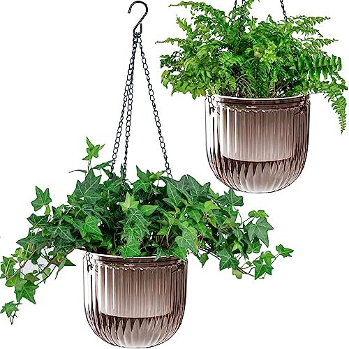 Josteve 6.5 Inch 2 Pcs Self Watering Hanging Planter Indoor Plant Pots with Drainage Holes, Outdoor Hanging Planters Flower Pot Basket, Visible Water Level, Plant Hanger Home Decor, Gardening