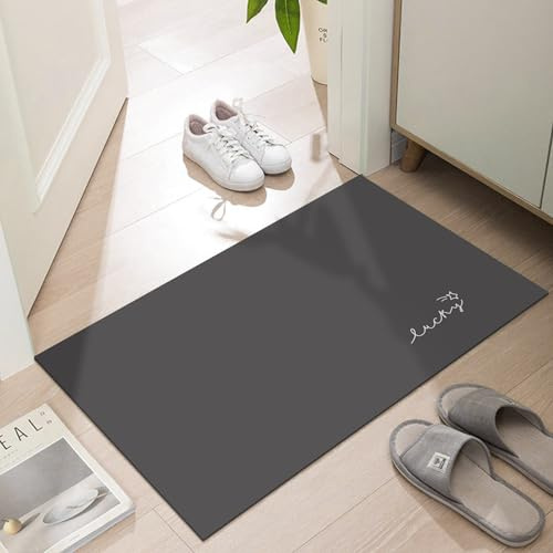 LYGLIGH Tappeto ultra-sottile antiscivolo per ingresso interno, 0,6 cm di spessore, lavabile, resistente allo sbiadimento, assorbente, 61 x 40 cm, Nero
