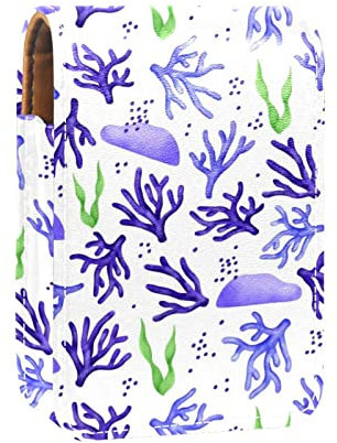 Lipgloss-Halter, Lippenstift-Etui, tragbare Mini-Lippenstift-Aufbewahrungsbox, Reise-Lippenstift-Organizer-Etui, mit Spiegel für Frauen, Koralle, lila Muster, Mehrfarbig, 9.5x2x7 cm/3.7x0.8x2.7 in