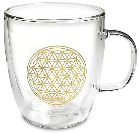 Generico Bicchiere da Tè Vetro Fiore della Vita Color Oro Tazza Thè Caffè Tisana Relax