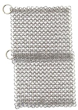 2Pcs Chainmail Scrubber Cast Iron Cleaner, Stainless Steel Scrubber for Cleaning Cast Iron, Wok, Cooking Pot, Griddle or Cast Iron Cauldron Maintenance, Square 6 inch