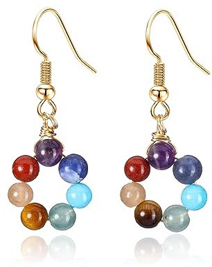 Jovivi 7 Chakra Ohrstecker Bunte Steine Ohrringe Blume Ohrhänger Healing Reiki Heilsteine Ohrschmuck Damen