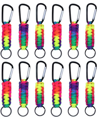 Runyu 12 Stück Paracord Schlüsselanhänger Karabiner mit Schraubverschluss Mini Karabiner Schlüsselanhänger Geflochtene Schlüsselband Clip Ring Lanyard Schlüsselringe für Outdoor Camping