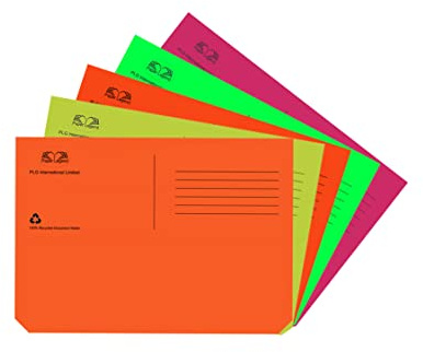 A4 Foolscap Document Wallet 250gsm Half Flap Cardboard Filling Envelope 100% Recycled Assorted Colours Paperwork File Folders Document Organiser Stationary Supplies (Fluorescent Colours - 10 Folders)