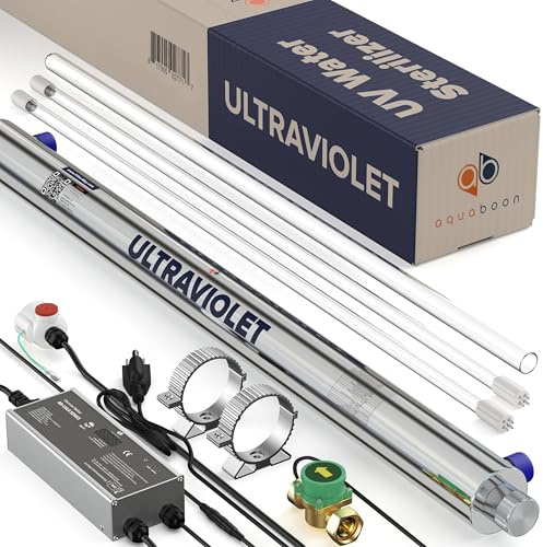 UV Water Purification System 55W, 12 GPM - UV Water Filter with Smart Flow Sensor Switch - Whole House UV Water Purifier Ensuring Water Purity - UV Light for Well & City Water + 1 Extra Lamp