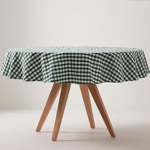 GAMUSI Fläcksäker bordsduk rund Vichy bild, bomull, tyg touch, 160 x 160 cm färg grön