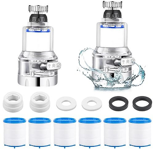 Wasserhahn-Wasserfilter, 2 Stück, 360-Grad-Wasserfilter, Wasserfilterdüse, Wasserfilter, mit Schlauch, Wassersparer, Ersatzsprühkopf (A)