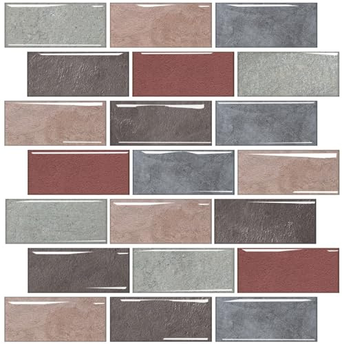 HPNIUB 10 Sheets Peel Stick Tile Stickers Moroccan Brick Kitchen 30x30cm