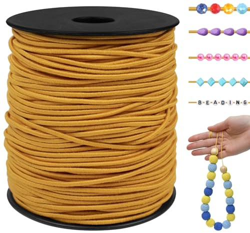 LEREATI Filo Elastico per Braccialetti Resistente 1.5mm x 100m Cordino Elastico Fili per Braccialetti, Cordoncino per Collane, Filo Elastico per Cucire Fai da Te Perline (Giallo)
