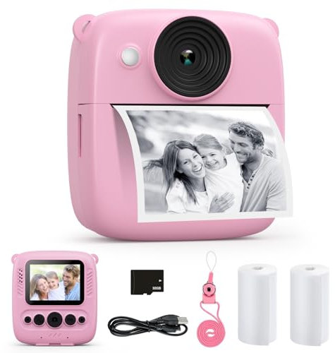 CalineGam Kids Camera Instant Print, 48MP & 2.0 Instant Camera for Kids with 32GB Card & Photo Paper, Christmas Birthday Gifts for Age 3-12 Girls Boys (Pink)