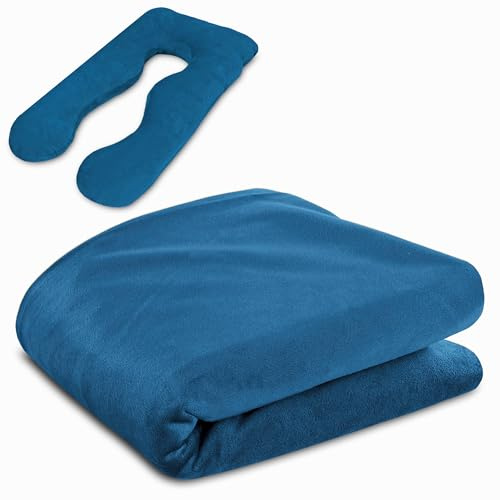 Totsy Baby Bezug für Stillkissen klein U-Form 135 cm – kompaktes Seitenschläferkissen Body Pillow Komfortkissen für unterwegs Sofa und Reise handlich Bezug Reißverschluss Marineblau Oeko-Tex