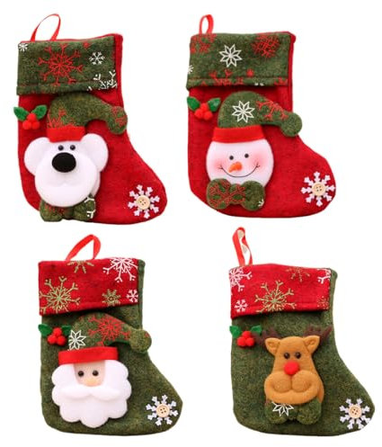 Calze natalizie, Calze di Natale Set di 4, Mini Calze Natalizie, gadget natalizi, decorazioni natalizie per la casa, calze natalizie da appendere, 16 * 13 cm, 4 Stili