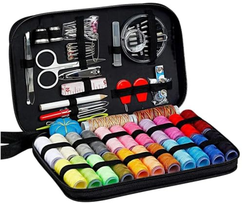 Kit de costura completo de 172 piezas con estuche compacto con cremallera. Incluye agujas, tijeras, hilos, botones y accesorios. Perfecto para principiantes y profesionales. Kit de costura de viaje